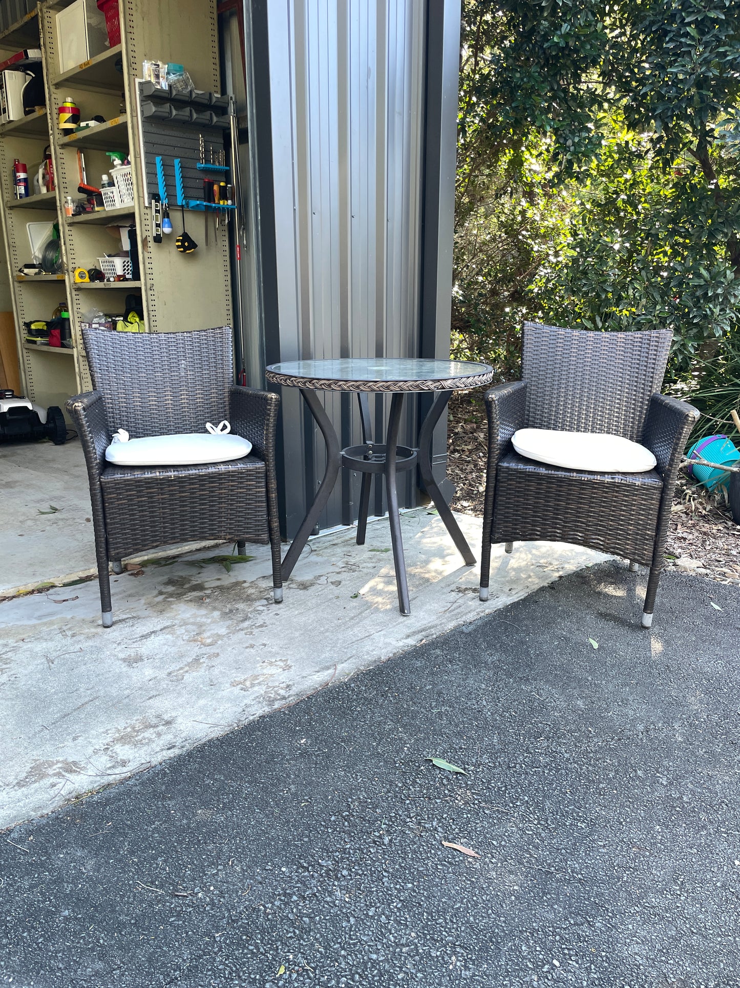 Outdoor Glass Tables and Rattan Chairs