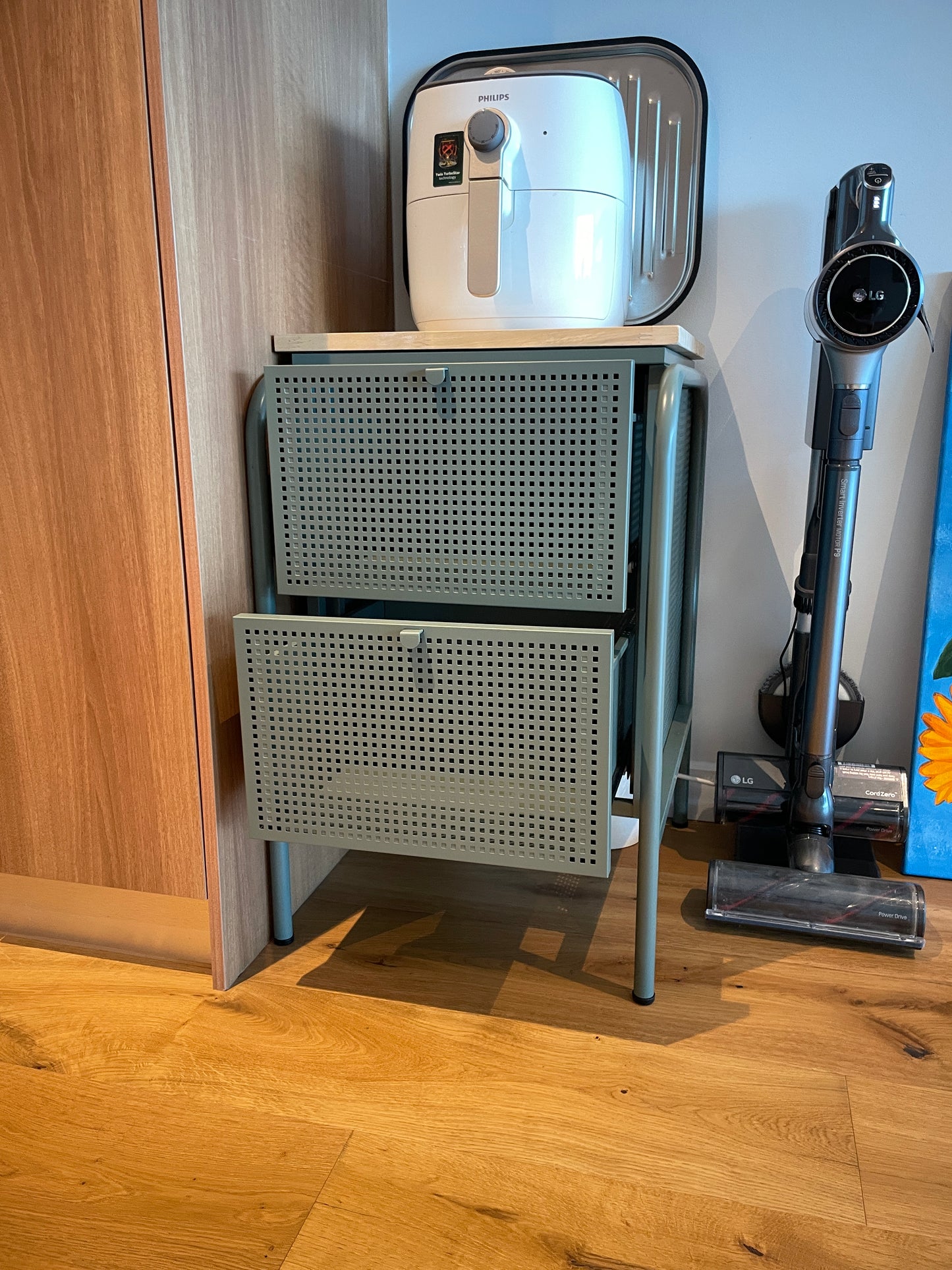 Green Metal and Wood Top Side Table