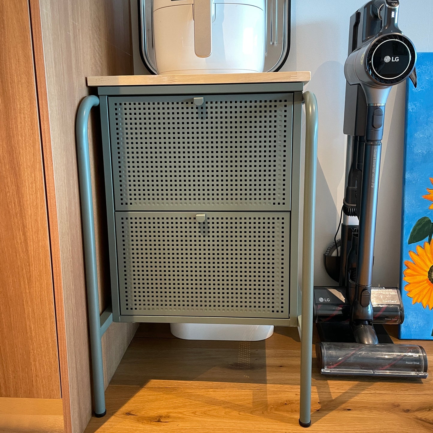 Green Metal and Wood Top Side Table