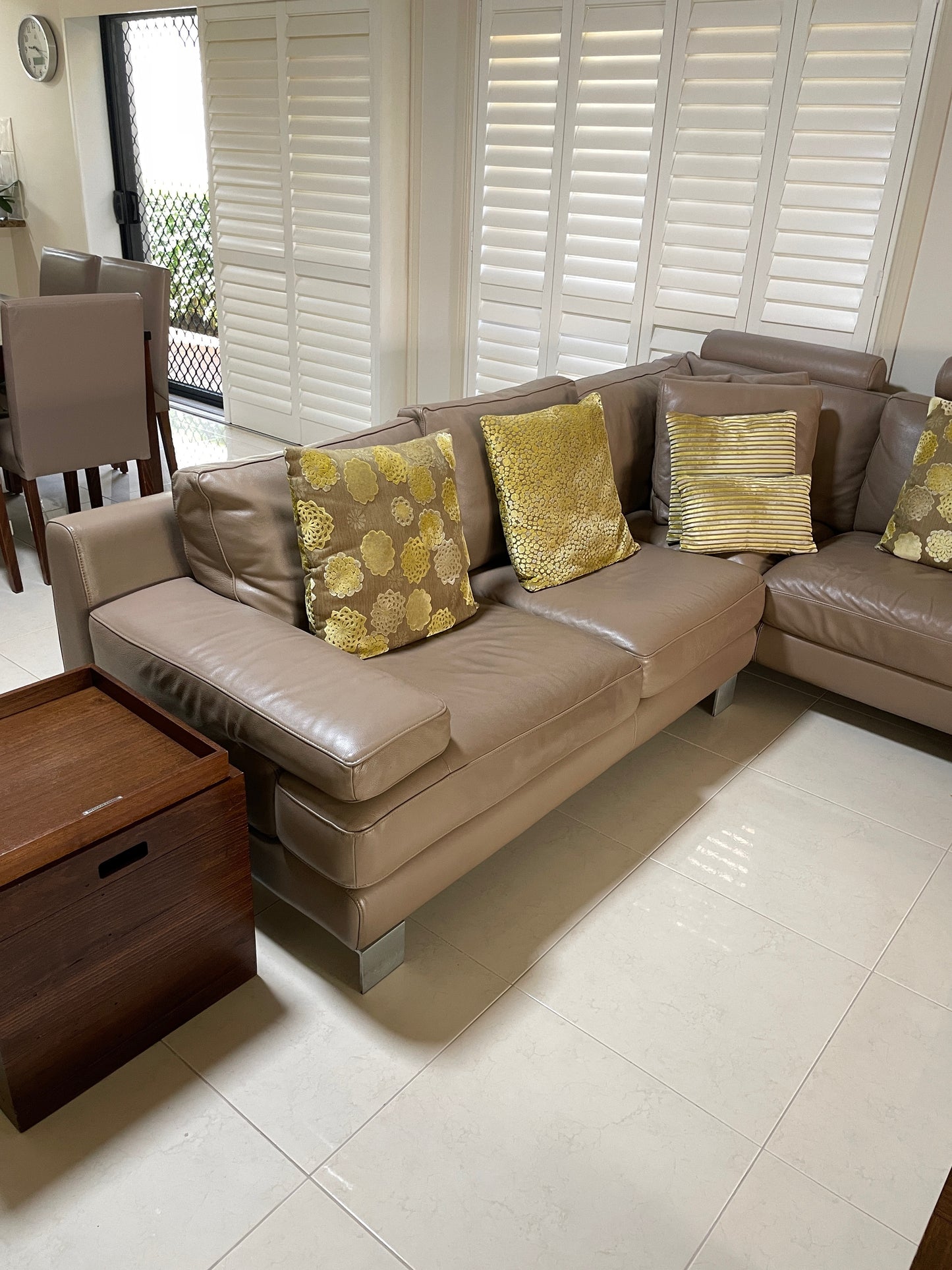 Modular Leather Lounge w/ Chaise in Taupe