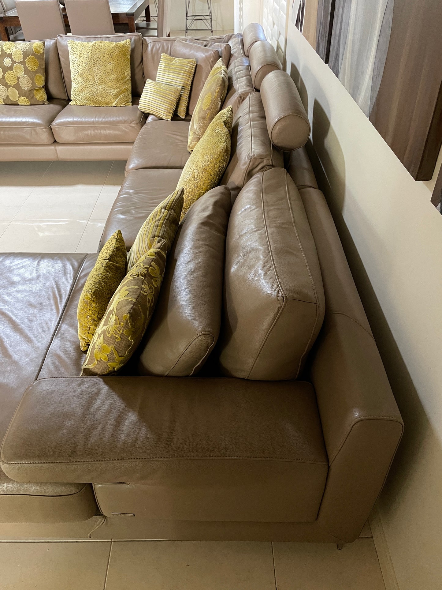 Modular Leather Lounge w/ Chaise in Taupe