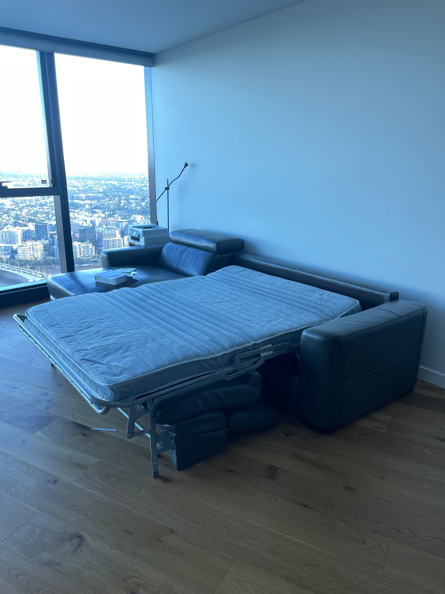 Plush Graphite Leather Lounge w/ pullout Queen Bed