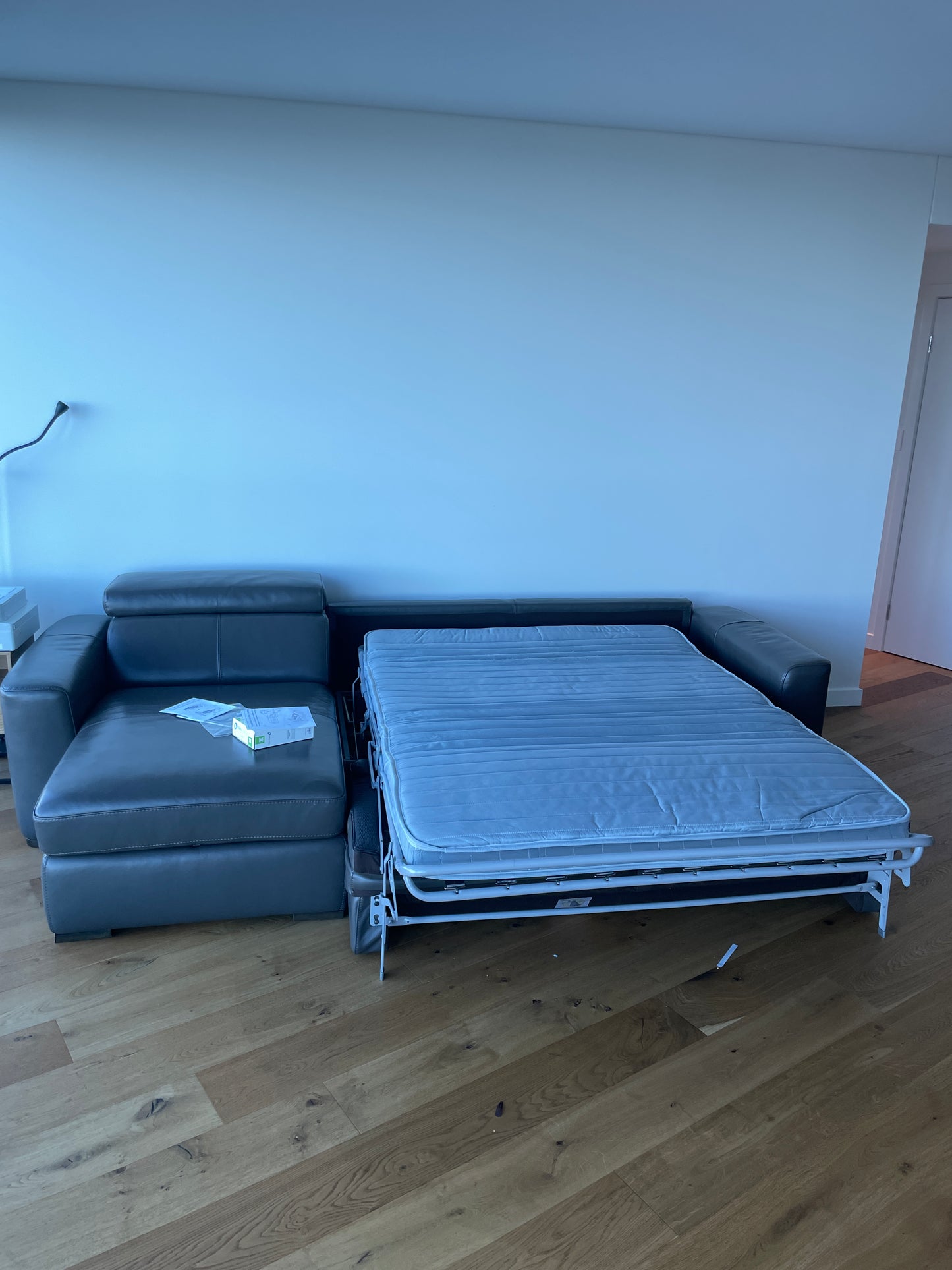 Plush Graphite Leather Lounge w/ pullout Queen Bed