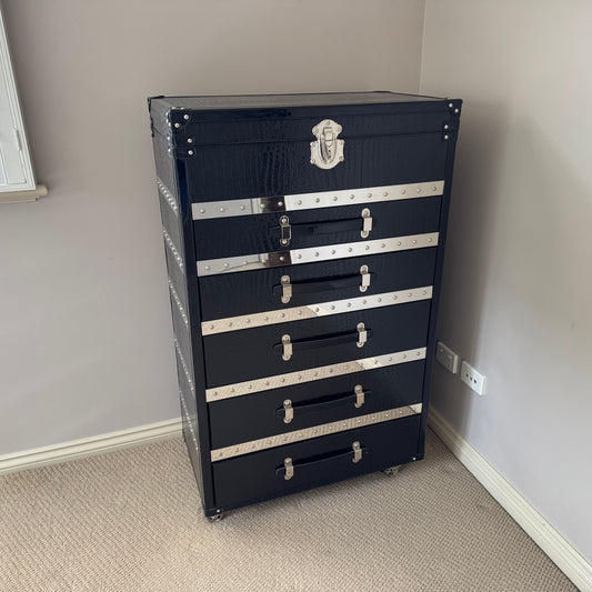 Black and Chrome Trunk-Style Chest of Drawers