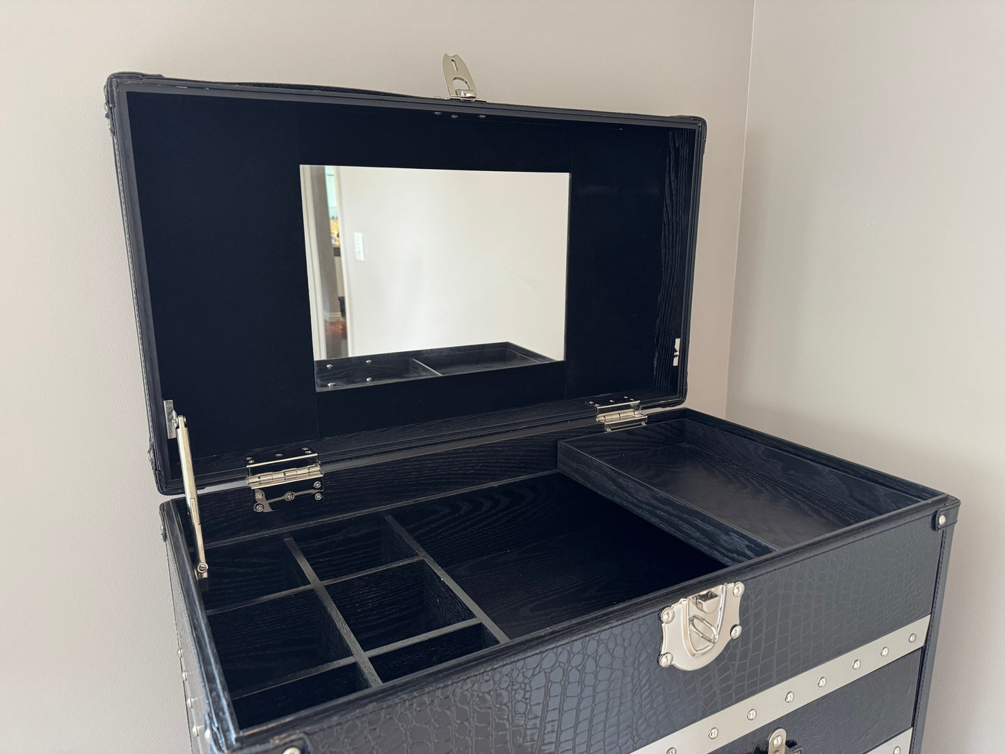 Black and Chrome Trunk-Style Chest of Drawers