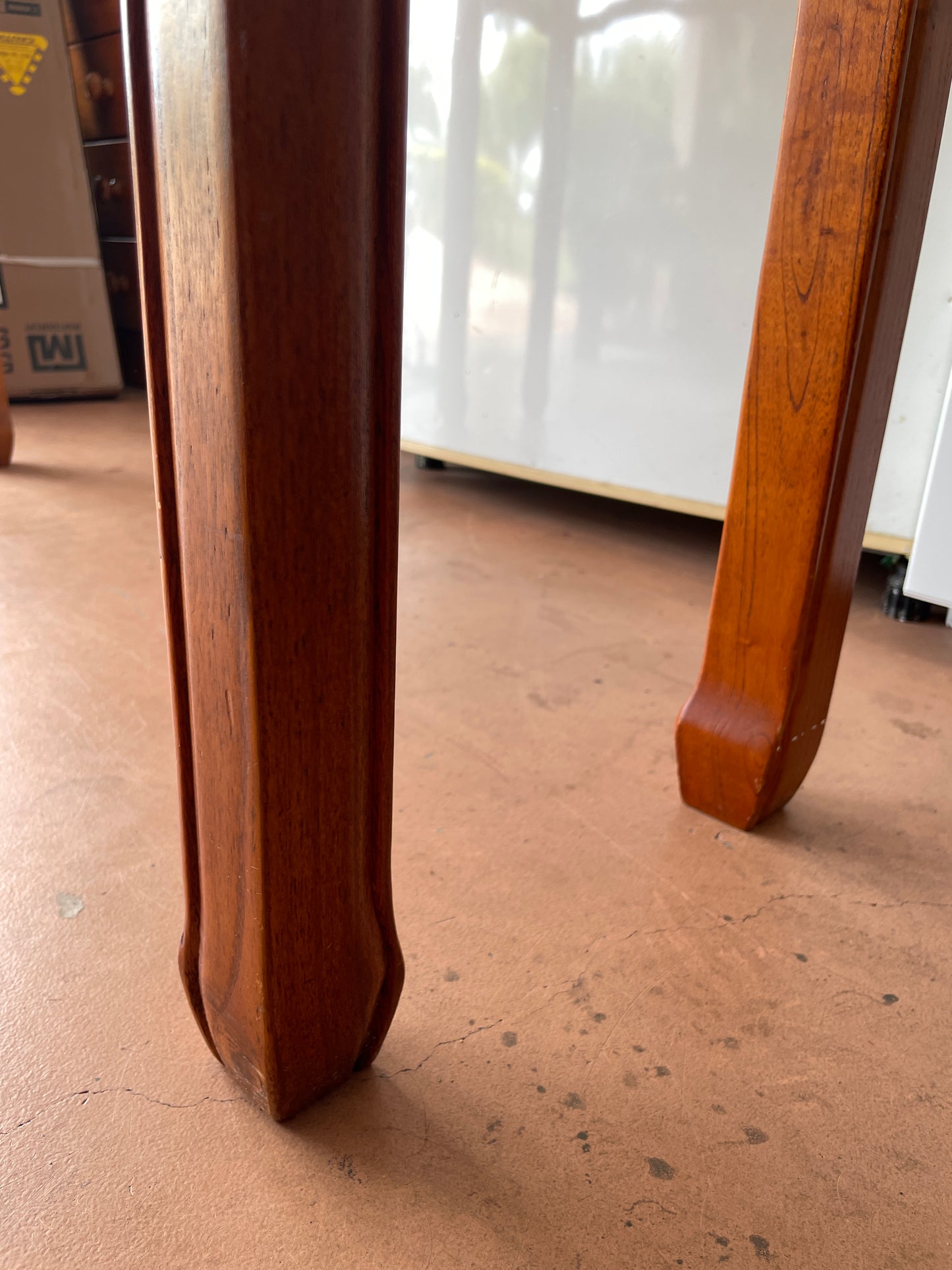 Detailed Wood Console with Glass Top