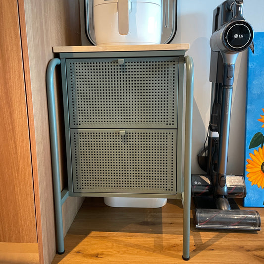 Green Metal and Wood Top Side Table