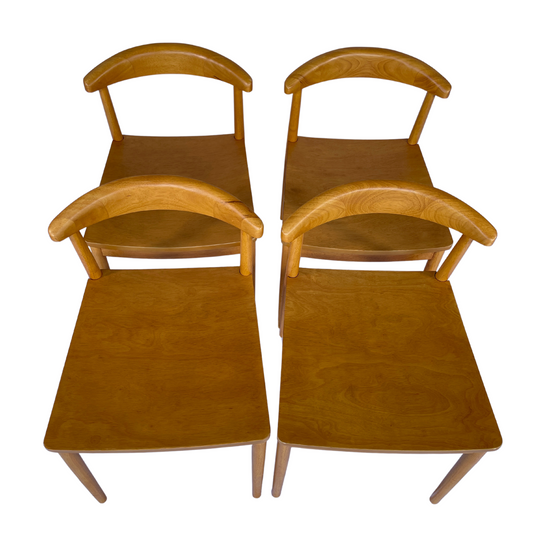 Four second hand quality modern wooden dining chairs originally from Freedom