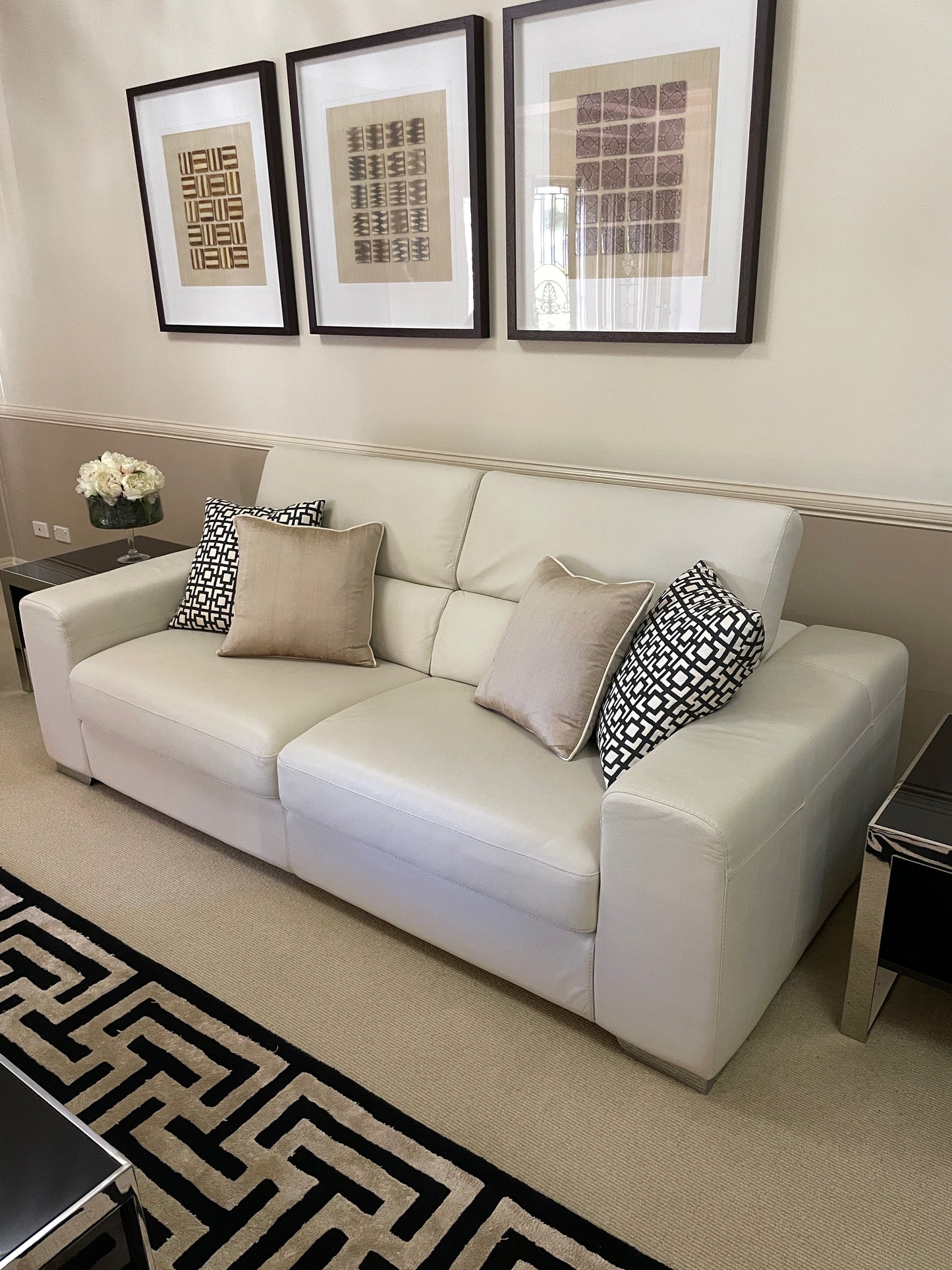 Creamy White Leather Lounge Suite