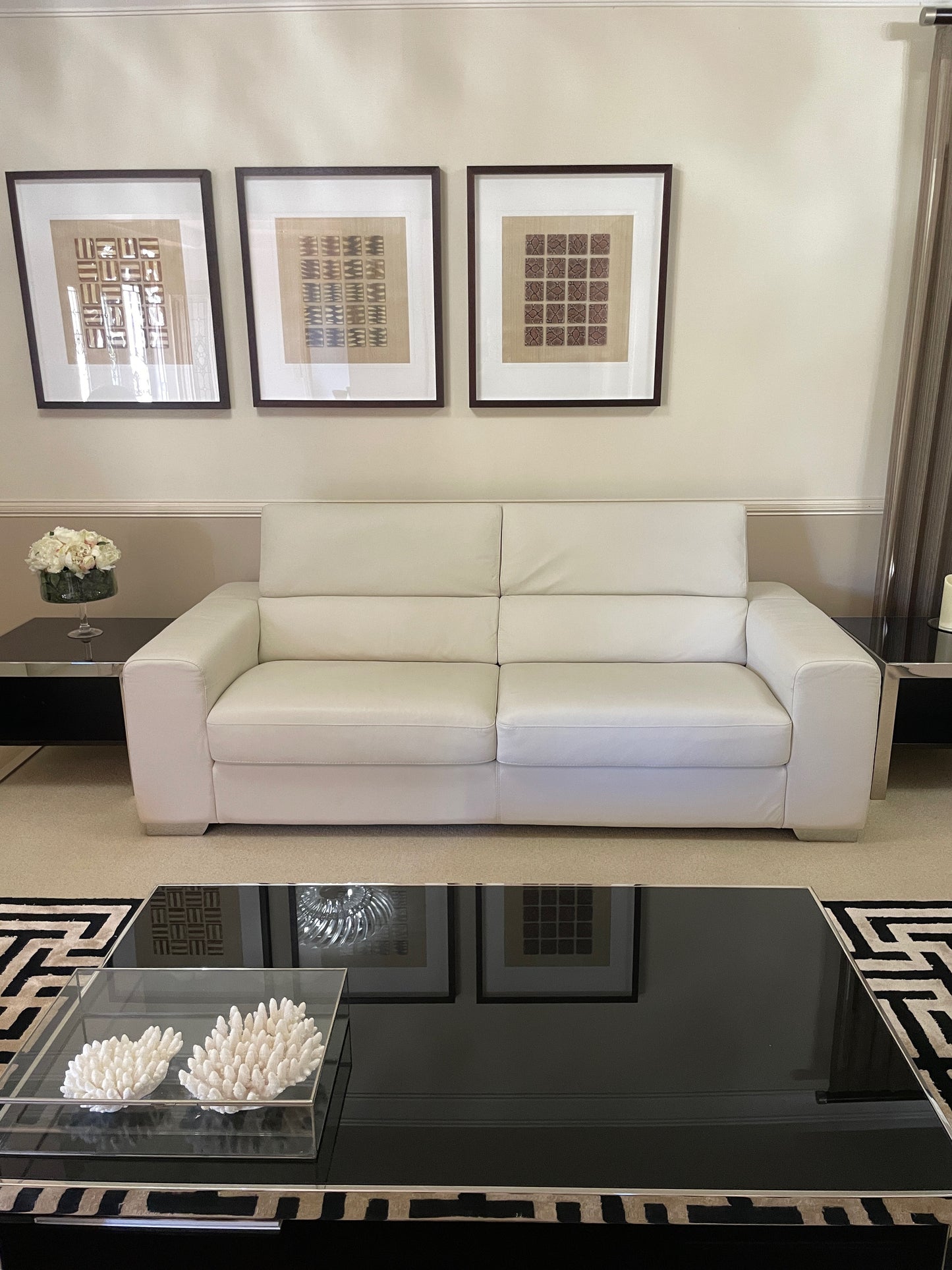 Creamy White Leather Lounge Suite