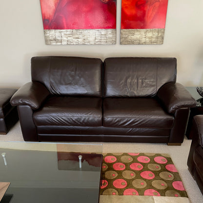 Brown Leather Lounge Suite w/ Ottoman