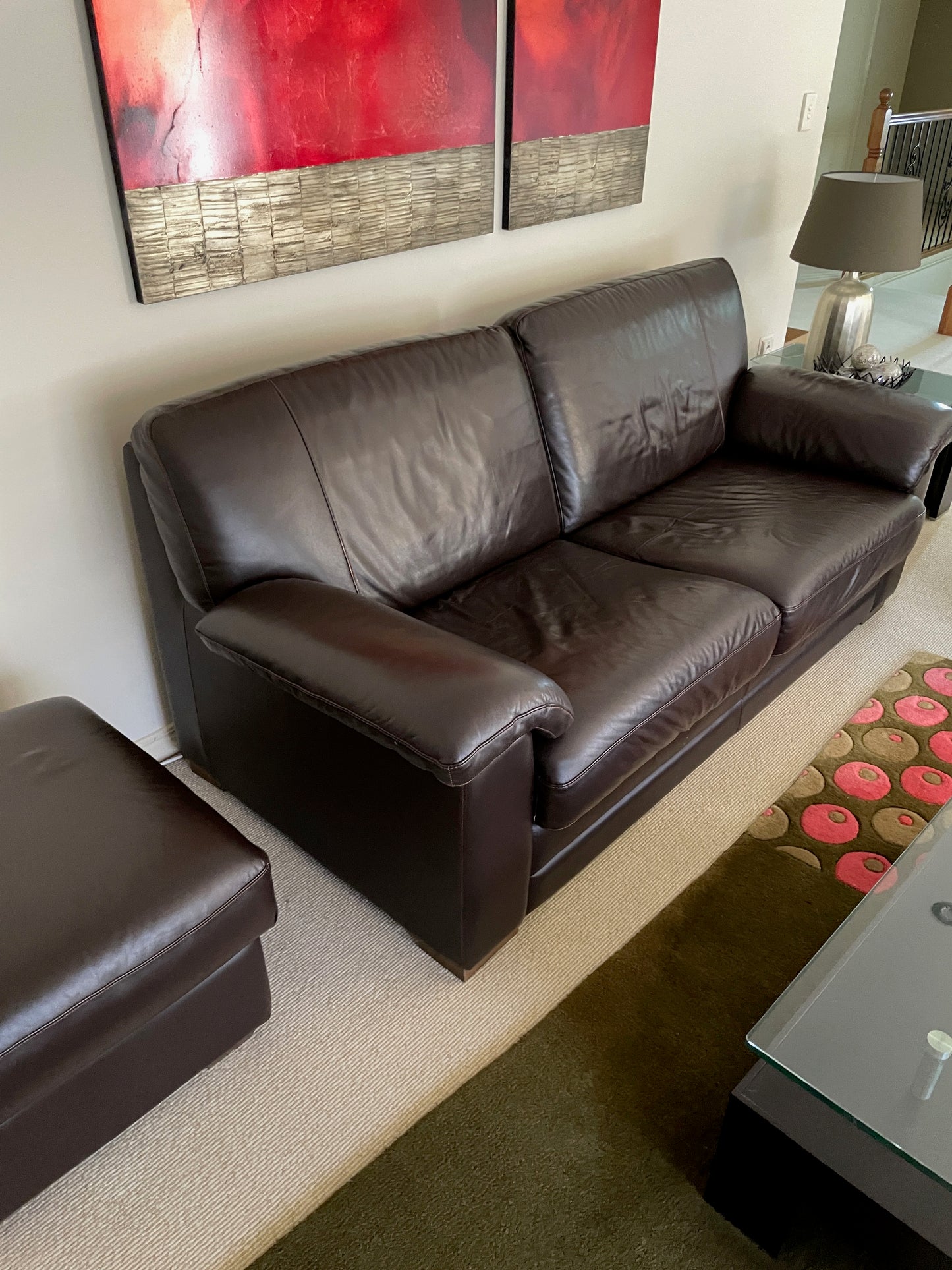 Brown Leather Lounge Suite w/ Ottoman