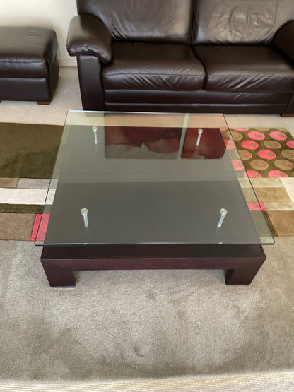 Glass and Wood Coffee Table and matching Side Table