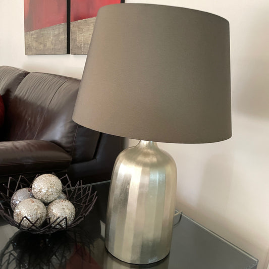 Detailed Pewter Lamp with Taupe Shade