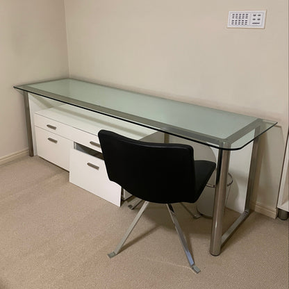 Glass Top Office Desk and White Drawers