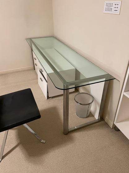 Glass Top Office Desk and White Drawers