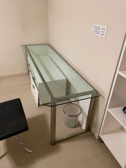 Glass Top Office Desk and White Drawers