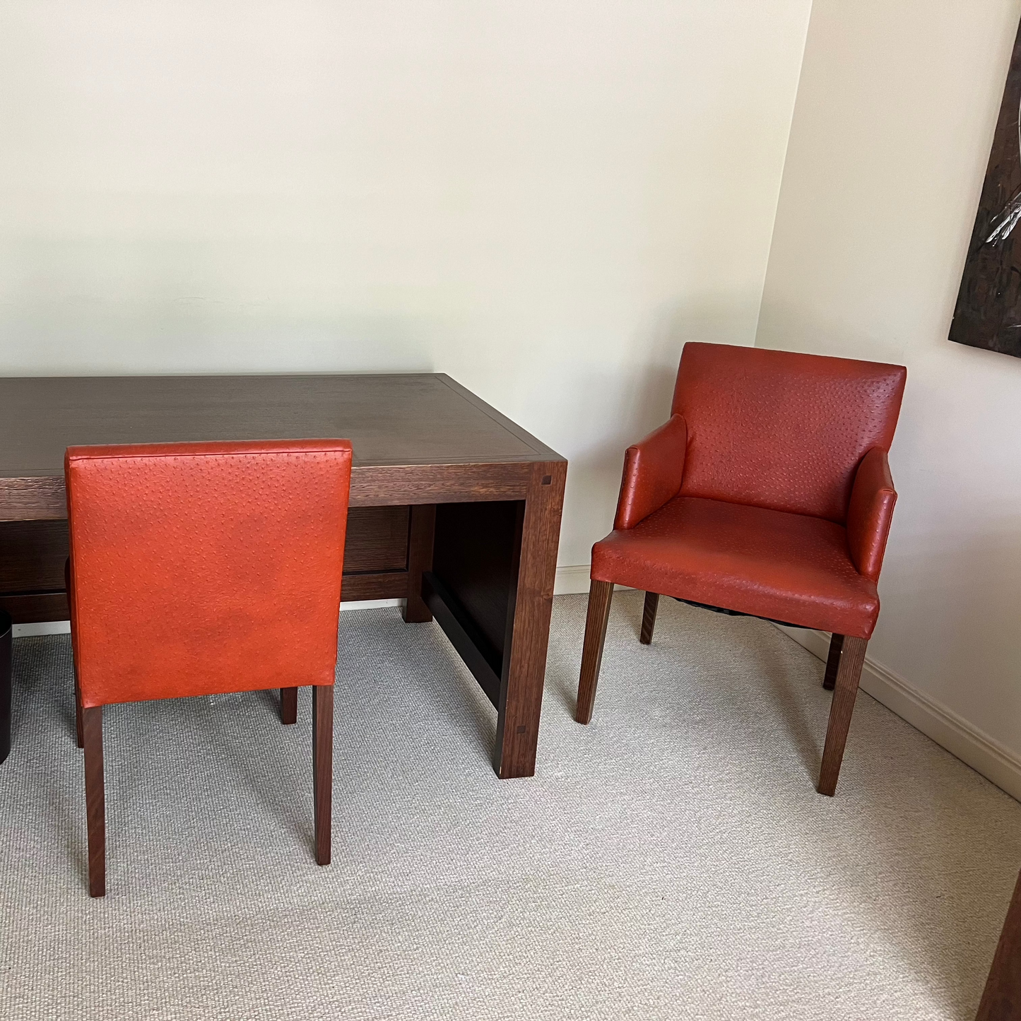 Orange Red Leather Chairs (2)