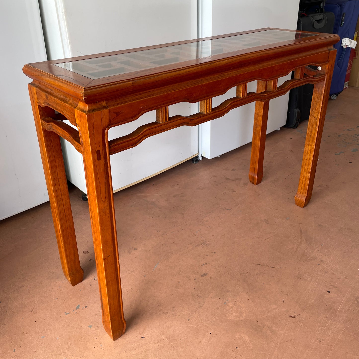 Detailed Wood Console with Glass Top