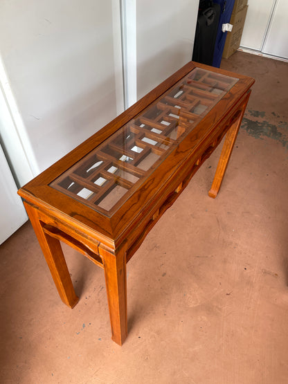 Detailed Wood Console with Glass Top
