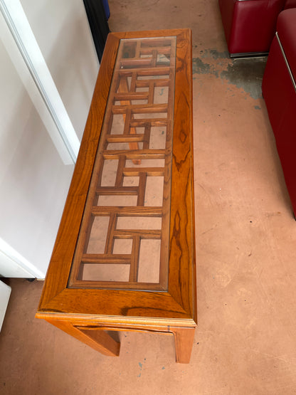 Detailed Wood Console with Glass Top